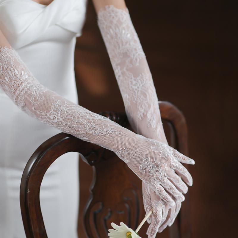 グローブ ロング 手袋 ウエディング 結婚式 ブライダル 花嫁 アクセサリー レース 透け感 ホワイト