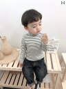 カットソー tシャツ キッズ 子供服 男の子 秋冬 ハイネック スリム フィット 長袖 ボーダー 暖かい 綿 トップス ホワイト グレー ブラウン