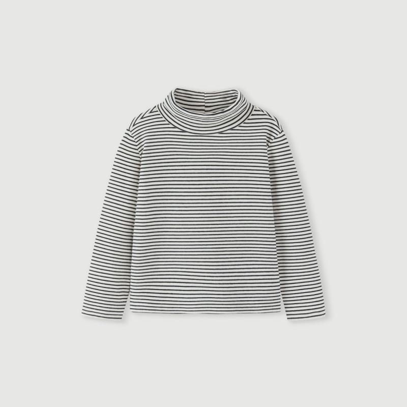カットソー tシャツ キッズ 子供服 女の子 男の子 長袖 スリム フィット ハイネック タートルネック ボーダー ホワイト ブラック ピンク