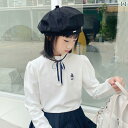 シャツ キッズ ブラウス 子供服 女の子 秋冬 綿 長袖 コットン トップス ハイネック 刺繍 モダン ホワイト 白