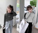 カットソー tシャツ キッズ 子供服 女の子 タートルネック 秋冬 長袖 ボーダー ブラック ホワイト ハイネック 韓国