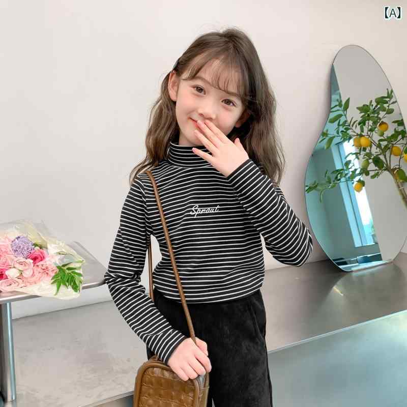 カットソー tシャツ キッズ 子供服 女の子 タートルネック トップス プルオーバー ボーダー 長袖 秋冬 ブラック ホワイト ハイネック