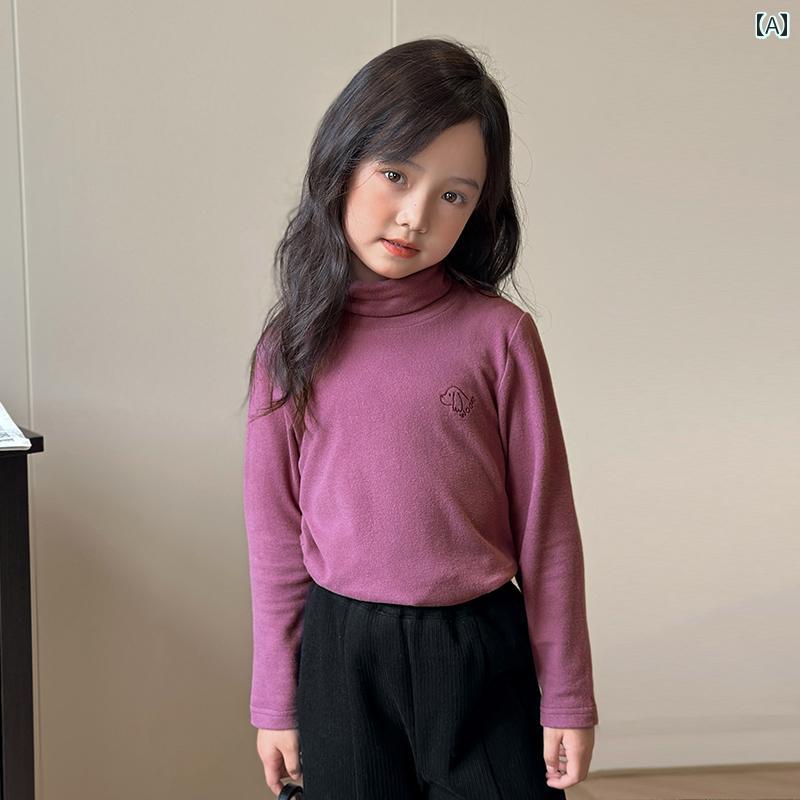 カットソー tシャツ キッズ 子供服 女の子 タートルネック 秋冬 長袖 暖かい トップス ボーダー パープル ベージュ ホワイト ハイネック