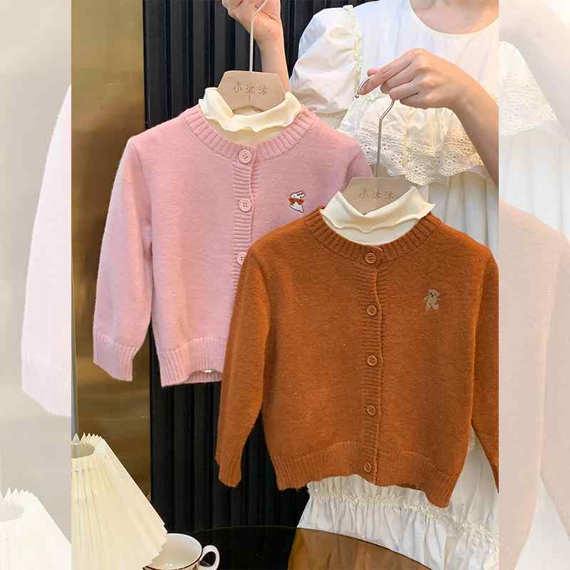 カーディガン キッズ 子供服 女の子 羽織 ニット 薄手 秋冬 セーター ジャケット ブラウン ピンク