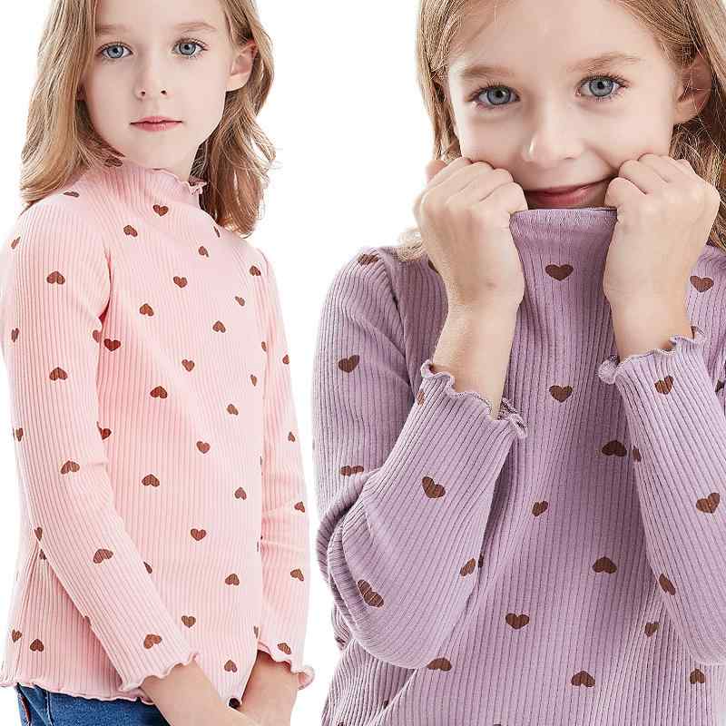 カットソー tシャツ キッズ 子供服 女の子 長袖 春秋 タートルネック トップス ホワイト ピンク グレー ハイネック ハート