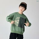 キッズ トレーナー 子供服 男の子 スウェット トップス ラウンドネック ファッション プリント 春秋 グリーン ベージュ