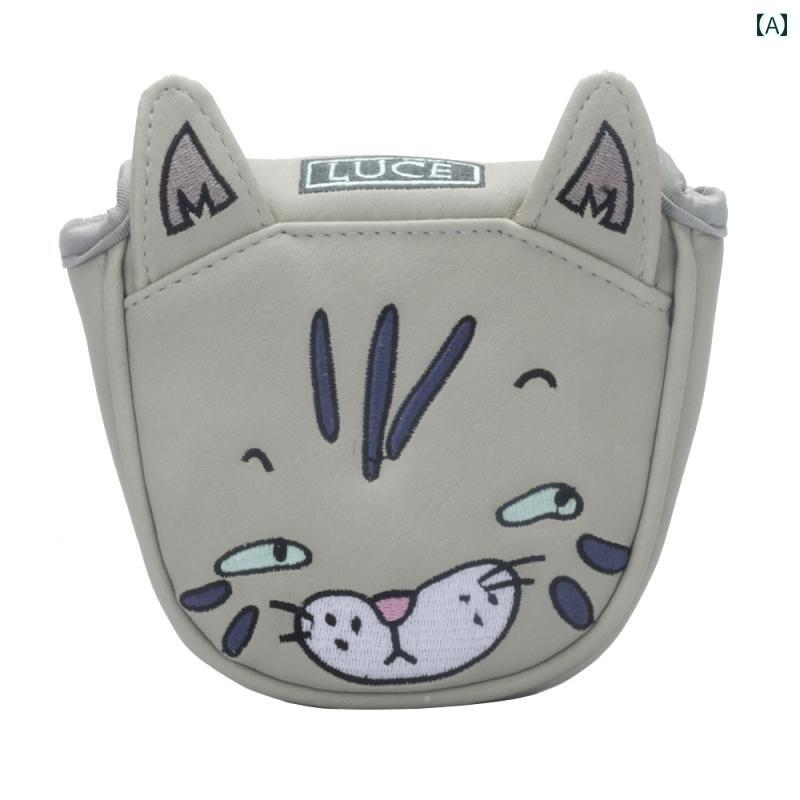 ゴルフクラブカバー おしゃれ 帽子 半円形 パター 保護 猫 猫 キャット グレー