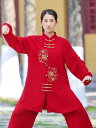 太極拳 服 レディース カンフー 武術 ウェア トレーニング 格闘技 春夏 刺繍 練習 レッド