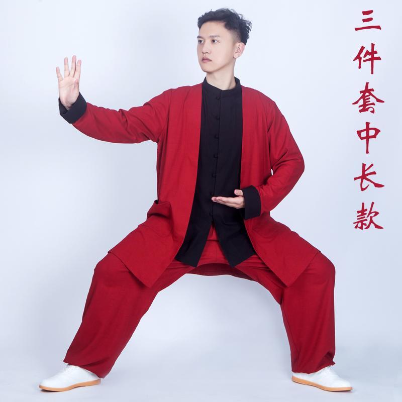 太極拳 服 レディース メンズ カンフー 武術 ウェア トレーニング 格闘技 練習 カジュアル 秋冬 レッド ブラック