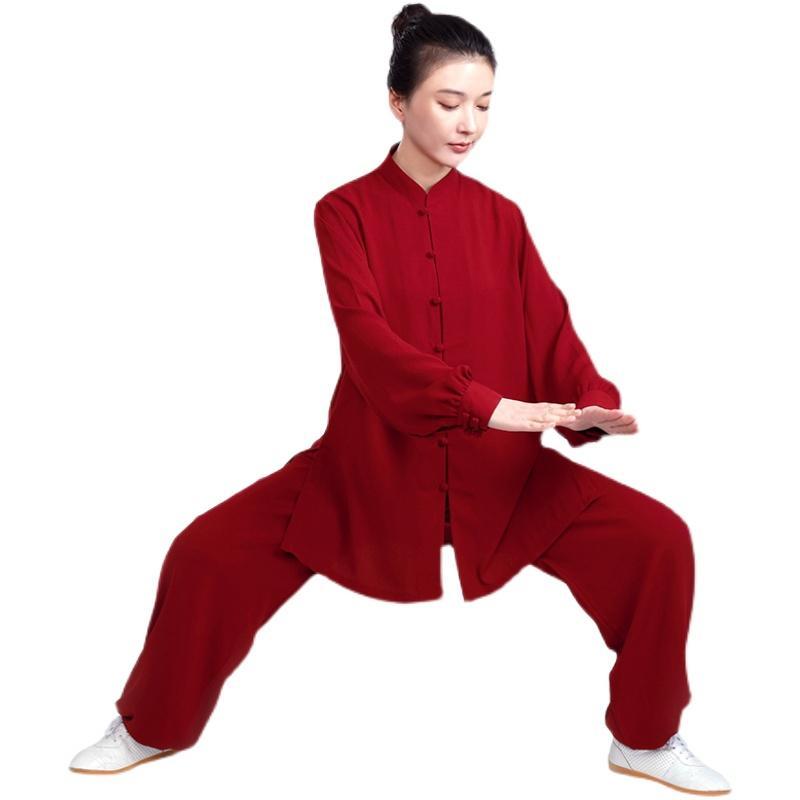 太極拳 服 レディース メンズ カンフー 武術 ウェア トレーニング 格闘技 競技 練習 春夏 ロング レッド ブラック ホワイト