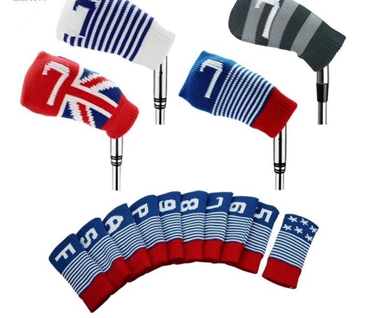 ゴルフクラブカバー おしゃれ アイアン ニット ヘッド 保護 アクセサリー ブラック グレー ピンク