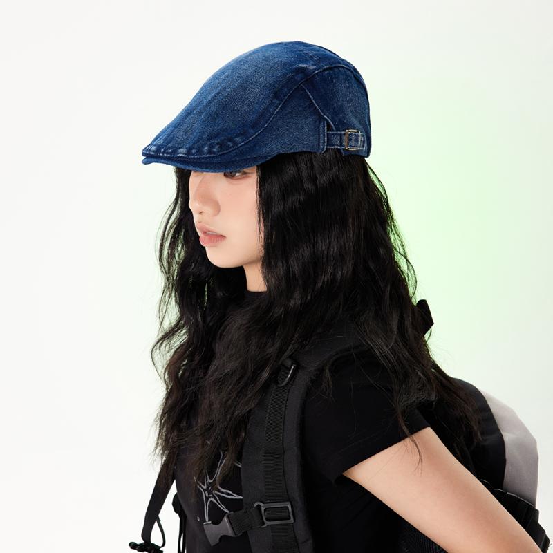 ハンチング レディース メンズ 帽子 つば 短い 春夏 レトロ カジュアル 無地 韓国 ブラック ブルー