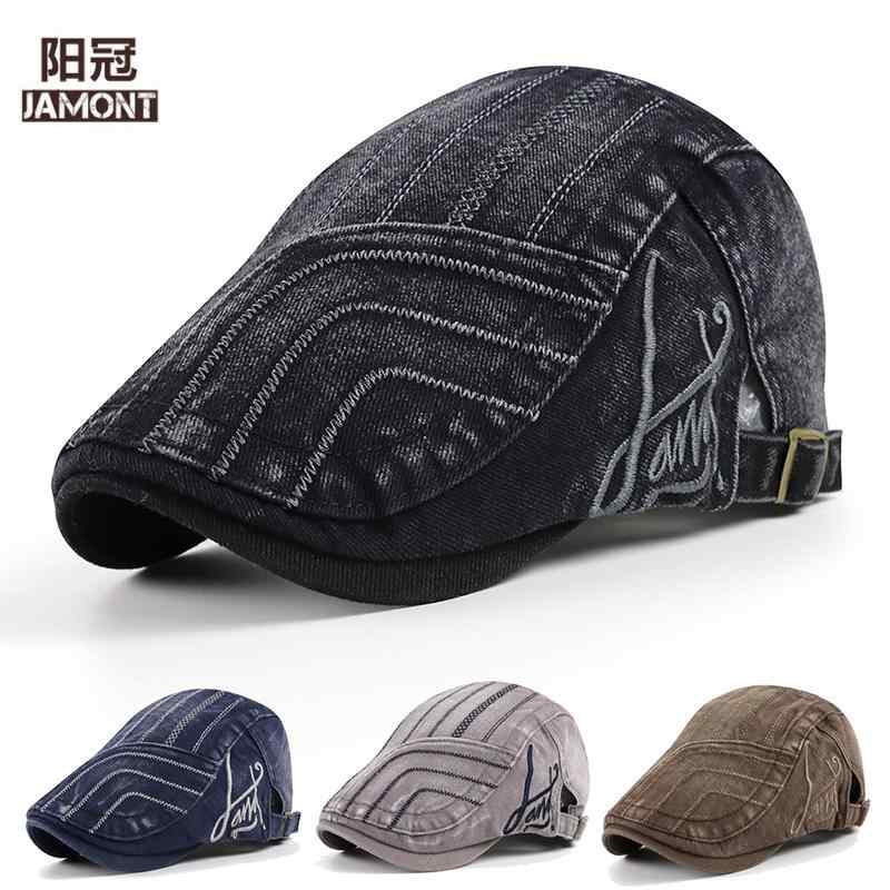 ハンチング レディース メンズ 帽子 デニム カジュアル ファッション つば 短い レトロ 韓国 ロゴ ステッチ ブラック ネイビー グレー