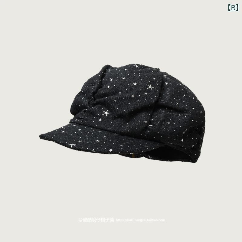 キャスケット レディース 帽子 デニム レトロ 星 カジュアル ファッション つば 短い 韓国 ウォッシュド ブラック 2