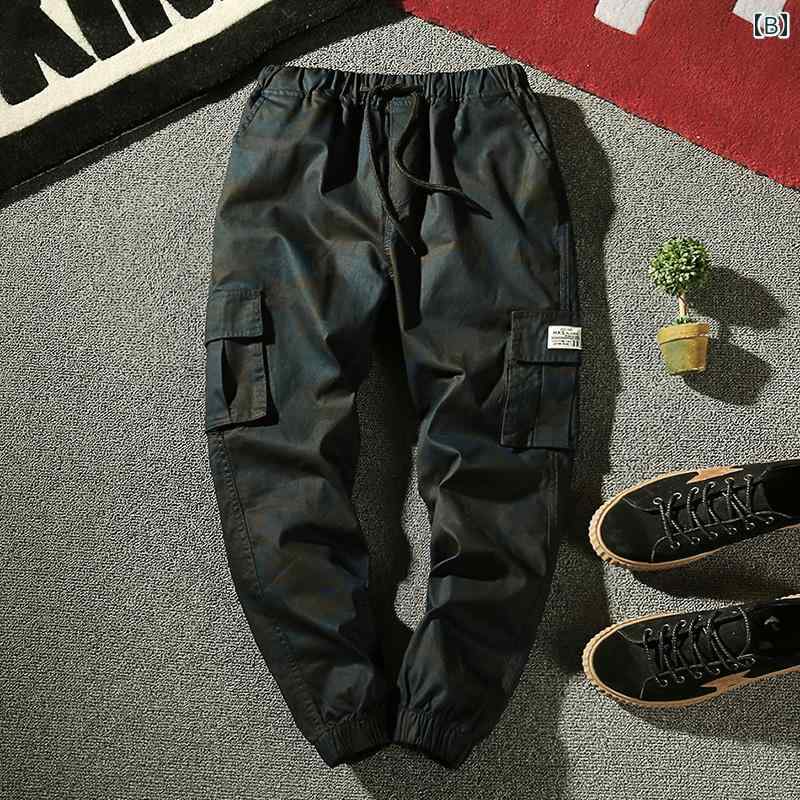 カーゴパンツ メンズ ボトムス ファッション 迷彩 春秋 韓国 スリム ポケット スウェット カジュアル カーキ グリーン グレー
