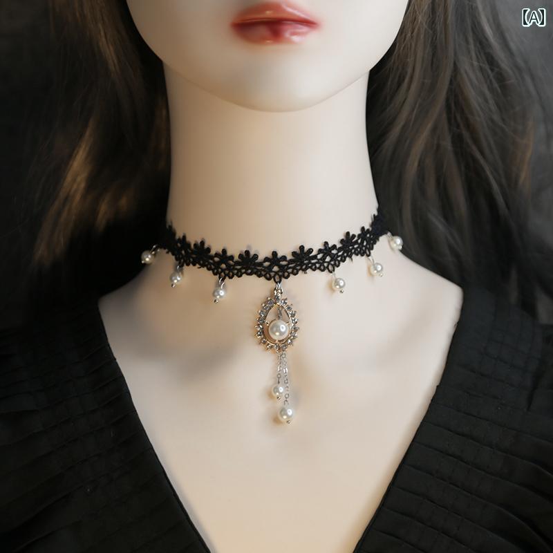 チョーカー レディース ネックレス アクセサリー ゴシック ゴスロリ レトロ 個性 ファッション エレガント ブラック 黒 レース