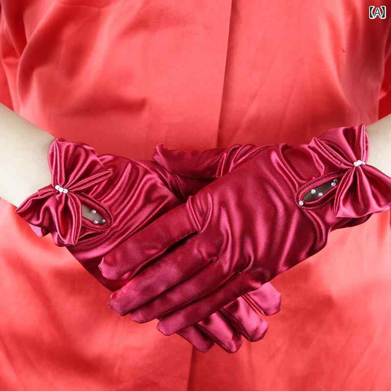 グローブ 手袋 ウエディング 結婚式 ブライダル 花嫁 パーティー 小物 レース 透け感 サテン ショート ..