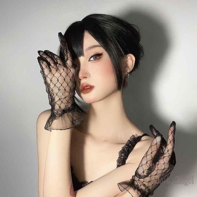 グローブ 手袋 ウエディング 結婚式 ブライダル 花嫁 パーティー 小物 レース レディース 薄手 ロリータ セクシー 透け感 ブラック ホワイト