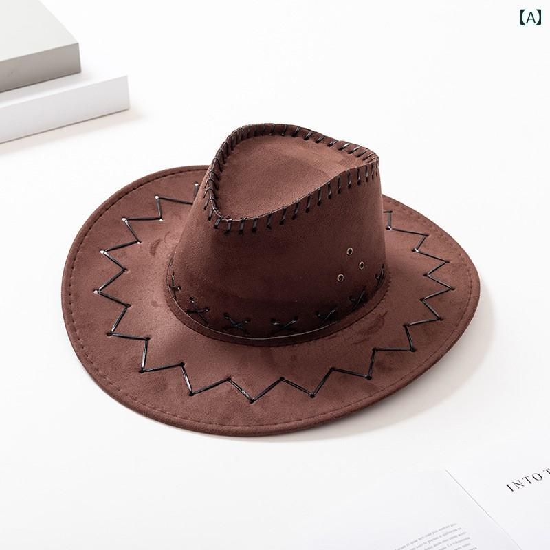 カウボーイハット ウエスタン テンガロンハット レディース 子供 アメリカン レトロ 帽子 写真 イエロ..