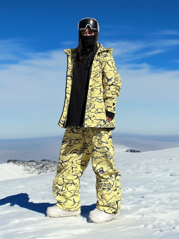 スノーボードウェア スキーウェア メンズ レディース 防風 防水 軽量 暖かい 厚手 セット イエロー スーツ