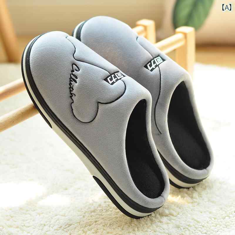 スリッパ メンズレディース 秋冬 ルームシューズ コットン 室内 厚底 滑り止め ロゴ ハート グレー ブ..