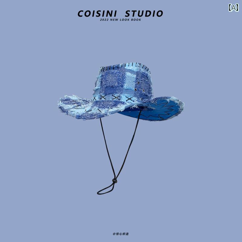 カウボーイハット ウエスタン テンガロンハット レディース クール 春秋 レトロ キャンプ 青 ピンク ブ..