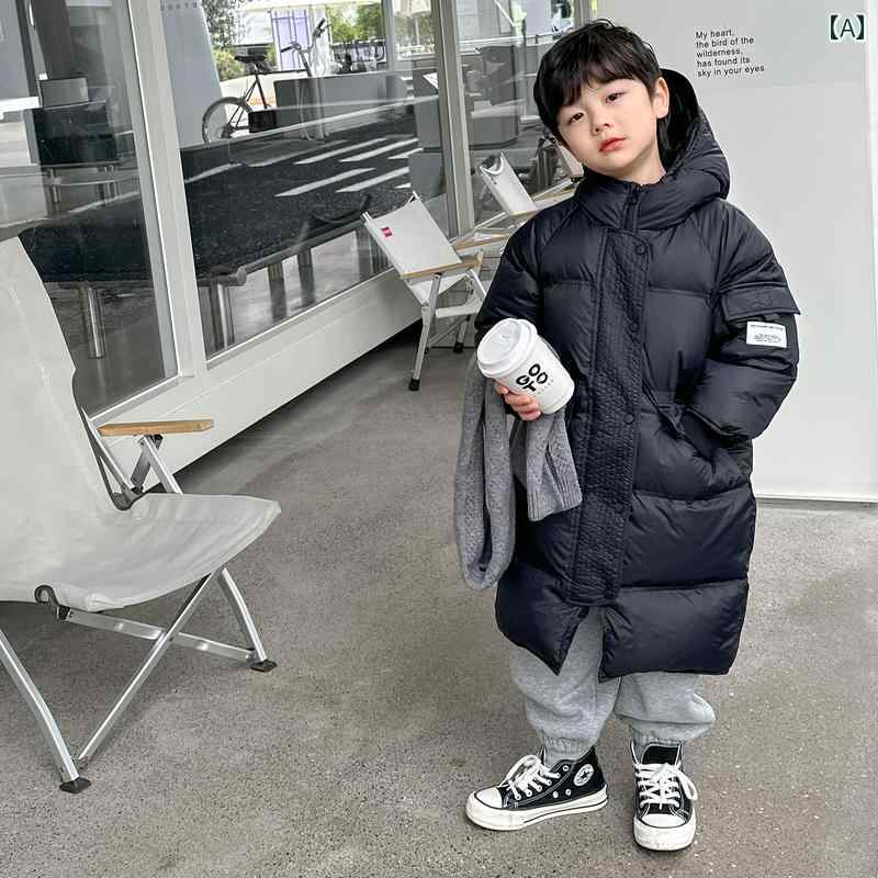 ダウンジャケット キッズ コート 子供服 アウター ロング おしゃれ かわいい 男の子 女の子 ミドル丈 韓国 暖かい 秋冬 ブラック