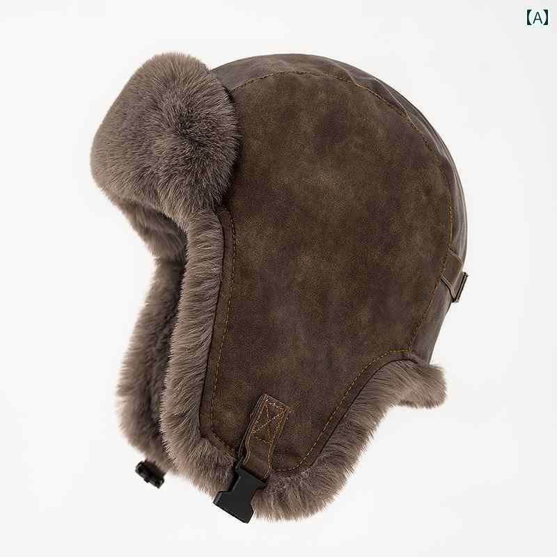 フライトキャップ パイロット 帽子 防寒 革 メンズ レディース 冬 暖かい サイクリング ブラウン キャメル