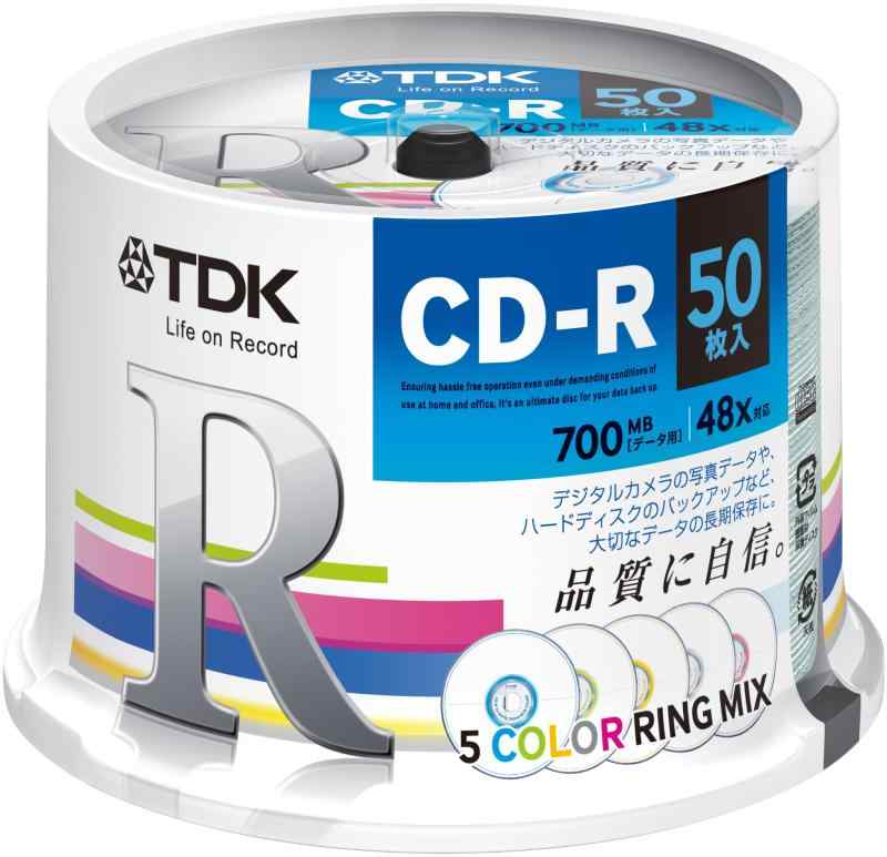 TDK データ用CD-R 700MB 48倍速対応 カラーリング5色ミックスディスク 50枚スピンドル CD-R80CRMX50PE