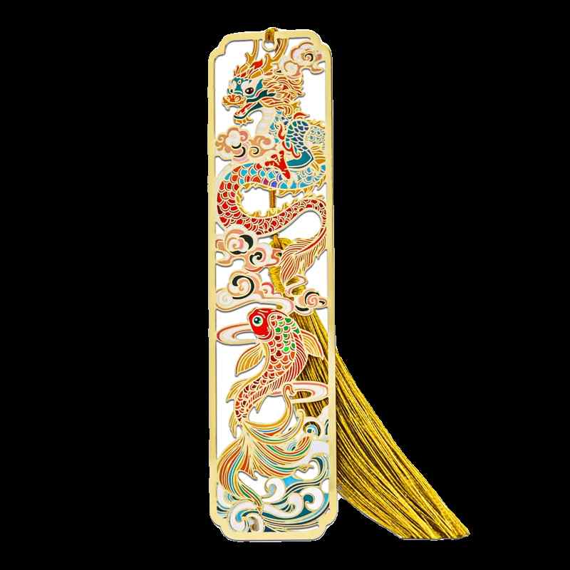 しおり 金属 おしゃれ ブックマーク メタル 中国風 長方形 タッセル ビーズ 読書 ゴールド ドラゴン