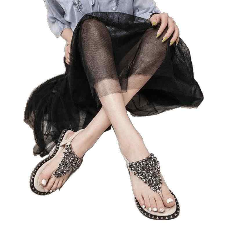 ビーチサンダル レディース 大きいサイズ トングサンダル ボヘミアン ラインストーン ローマ風 ストラップサンダル フラットヒール ぺたんこ 軽量 歩きやすい 合成皮革 ラバーソール ブラック ベージュ 普段使い リゾート 旅行 海