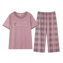 ルームウェア 部屋着 レディース 半袖 婦人 ミセス パジャマ 夏 薄手 綿 クロップドパンツ 大きいサイズ ホーム 服 パープル