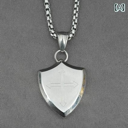 盾 ネックレス アクセサリー メンズ アメリカ ファッション 三角 チタン鋼 シンプル ペンダント チェーン シルバー ブラック ゴールド(4)