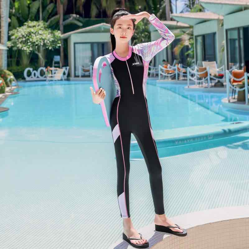 水着 サーフィン ウェットスーツ キッズ 子供 女の子 ダイビングスーツ 長袖 フロントジップ ブラック ..