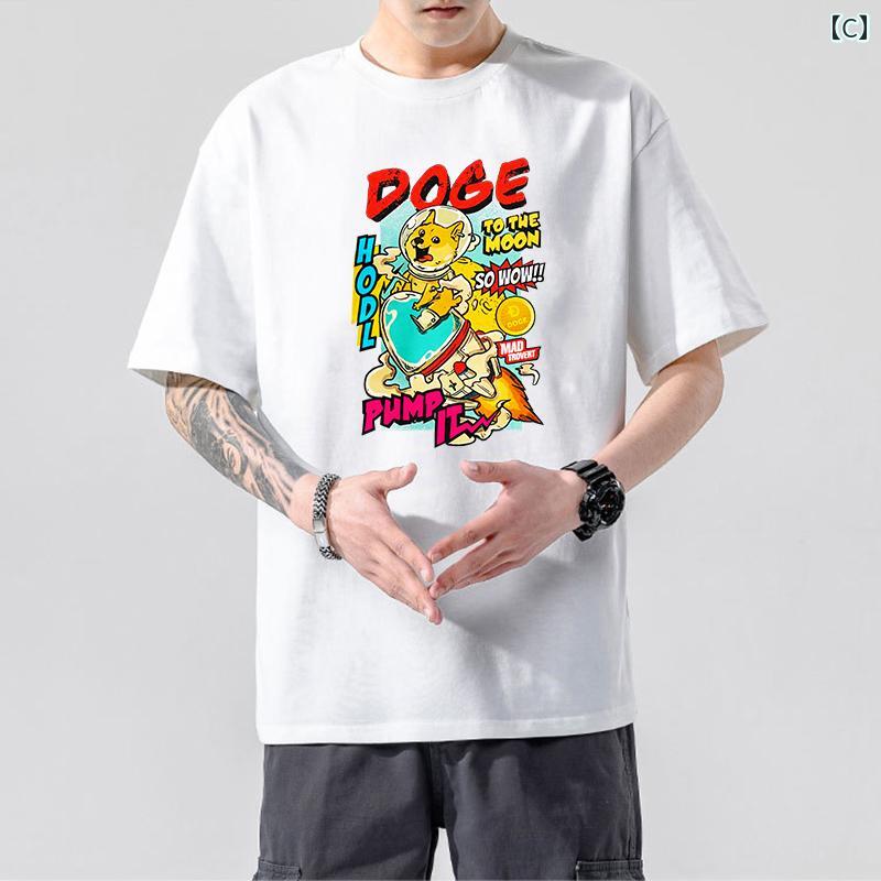 tシャツ 犬柄 メンズ 半袖 ラウンドネック 春夏 綿 ストリート カジュアル ホワイ...
