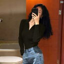 セーター レディース ニット vネック トップス 秋 長袖 スリムフィット Tシャツ インナー レイヤリング ブラック ブラウン