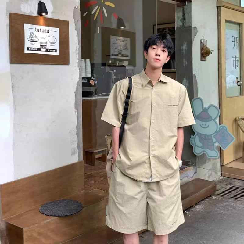 セットアップ 上下セット メンズ レディース カップル 半袖 ハーフパンツ 半パン 夏 スポーツ カジュアル 韓国 ファッション レギュラーカラー シャツ ショ...