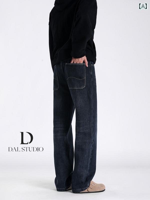 デニム パンツ メンズ ボトムス アメリカン レトロ ストレート ジーンズ カジュアル 万能 春秋 グレー