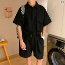 つなぎ 半袖 オーバーオール 作業着 メンズ ショートパンツ ストレート 作業服 ブラック グリーン