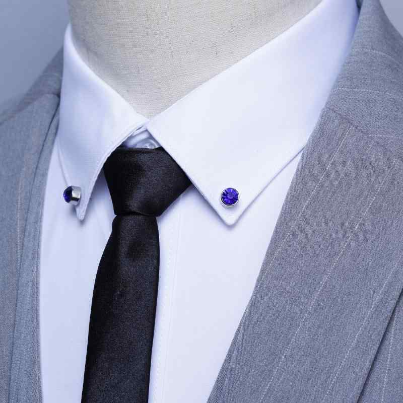 ラペルピン タックピン メンズ レディース ブローチ スーツ アクセサリー ラウンド ラインストーン シンプル 襟 ブルー ゴールド