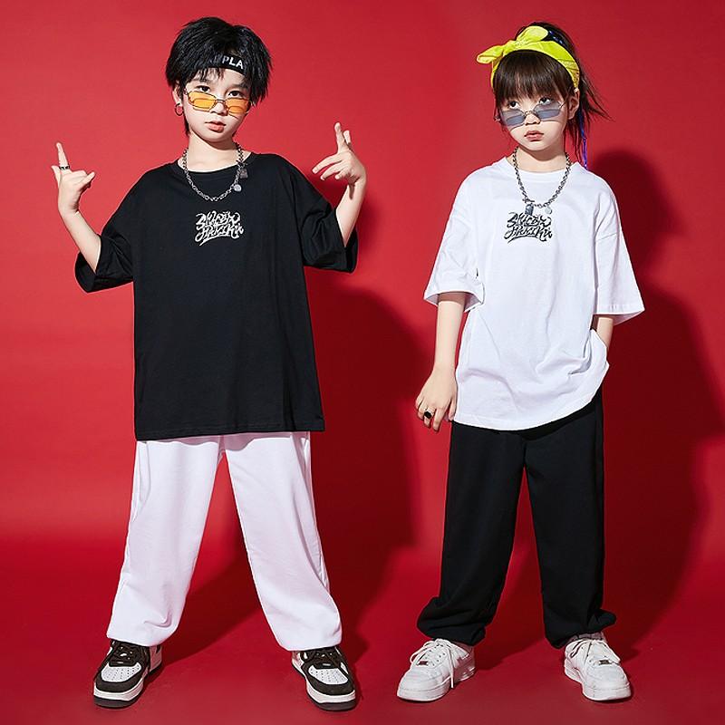 キッズ 男の子 女の子 ストリート ダンス セットアップ ヒップホップ クール ファッション 発表会 ジャズ 衣装 黒 白
