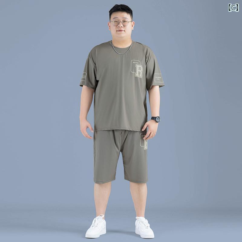 セットアップ メンズ 上下セット 大きいサイズ カジュアル スポーツ 薄手 半袖 tシャツ 春夏 接触冷感 ロゴ ブラック カーキ グレー