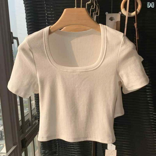 トップス レディース スクエアネック かわいい おしゃれ 半袖 Tシャツ ガール カジュアル 夏 無地 スリムフィット 白 グレー トップス レディース スクエアネック かわいい おしゃれ 半袖 Tシャツ ガール カジュアル 夏 無地 スリムフィット 白 グレー