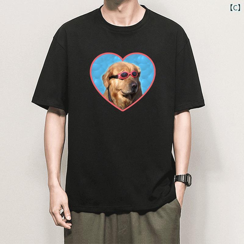 tシャツ 犬柄 綿 ゴールデンレトリバー 半袖 プリント 男女兼用 ラウンドネック オ...
