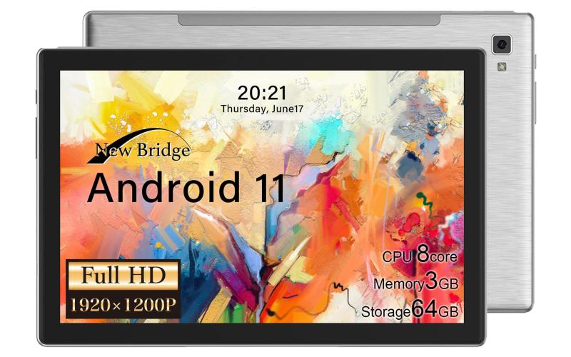 New Bridge タブレット 10.1インチ 最新Android11 解像度1920*1200 オクタコアプロセッサー メモリー3GB+内蔵ストレージ64GB Bluetooth GPS リアカメラ約500万画素 オートフォーカス機能搭載 NBTB1