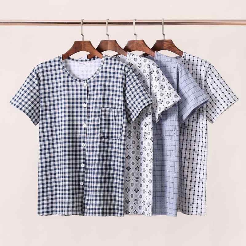 メンズ 半袖 トップス ファッション 中高年 春夏 パジャマ 綿 前開き 薄手 ゆったり 大きいサイズ ブル..