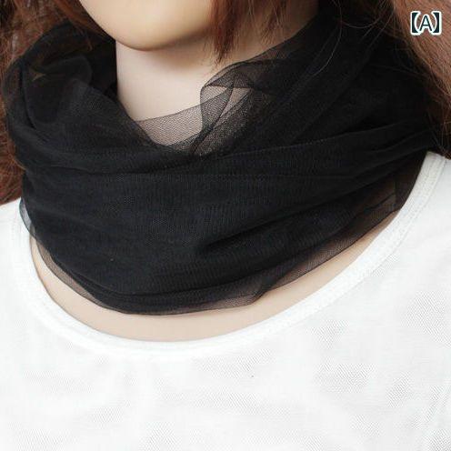 スカーフ 日焼け止め メッシュ レース 上品 おしゃれ 春夏 通気性 レディース 薄手 ネック ブラック ホワイト グレー