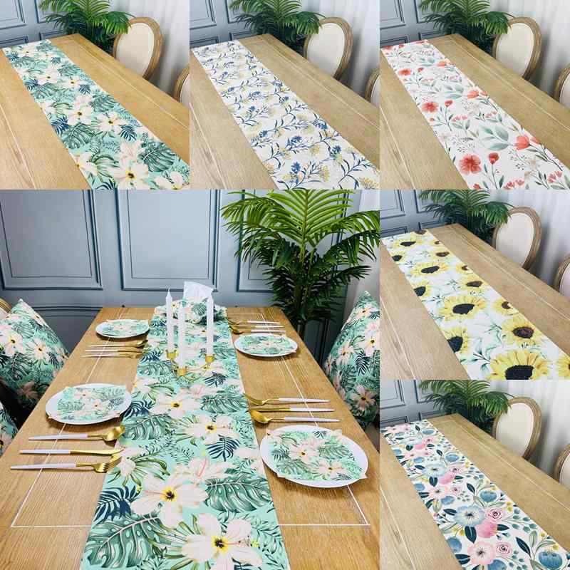 テーブルランナー ヨーロピアン コットン リネン レストラン リビング 厚手 ロング おしゃれ ボタニカル 花柄 インテリア