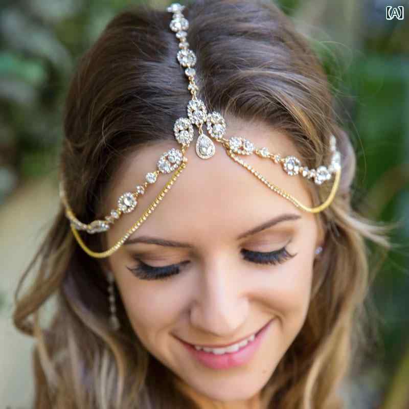 ヘッドドレス 頭飾り ヘア アクセサリー インド レディース ペンダント レトロ エキゾチック チェーン ..