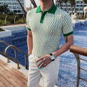 メンズ 半袖 ポロシャツ スリム タイト 春夏 韓国 ニット ファッション コトップス Tシャツ グリーン グレー
